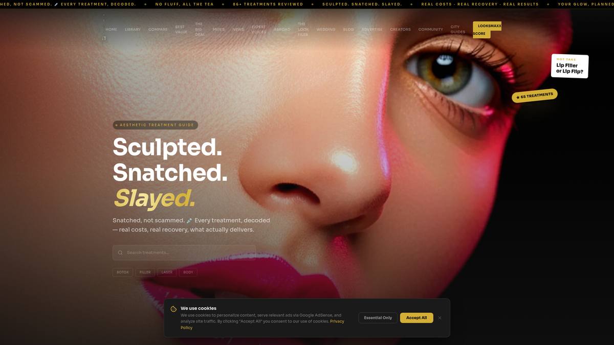 Sculpted Snatch — aesthetic treatment guide website designed by Media Ops Machine